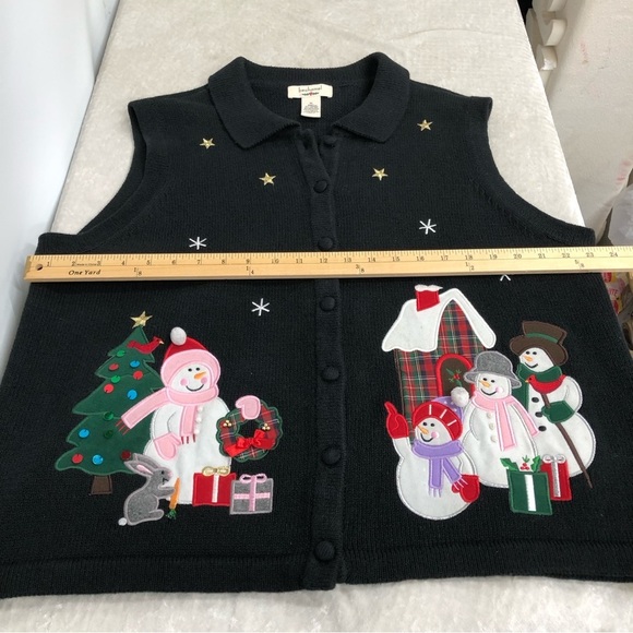 Bechamel women’s xl holiday button up vest ugly Christmas sweater festive knit - Picture 9 of 10
